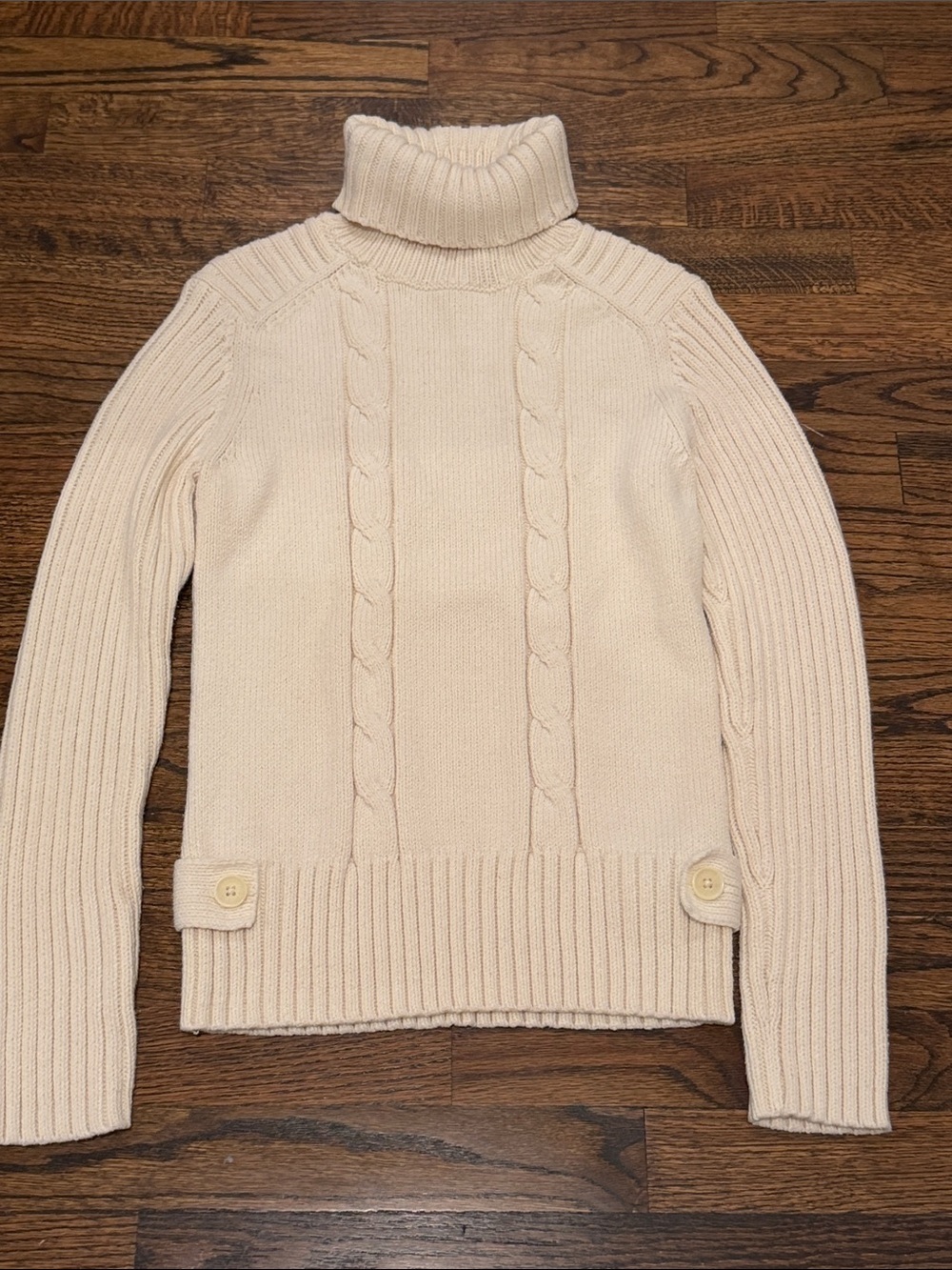 Tommy Hilfiger Cream Cable-Knit Turtleneck Sweater